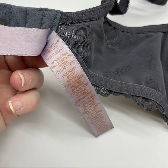 Savage X Fenty Gray Lace Unlined Bra - Picture 7 of 9